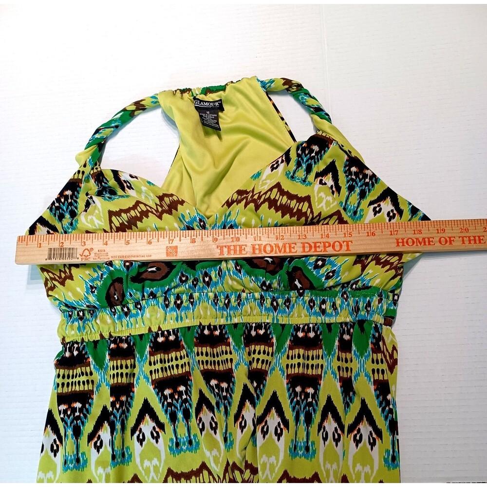 Glamor Green Tropical Print Resort Wear Maxi Dress Women's 16 - Picture 6 of 7